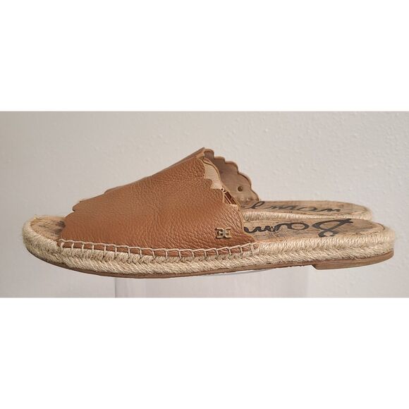 Sam Edelman Andy 10 Brown Leather Slip On Flat Espadrille Slides Sandals Minimal - Picture 4 of 7